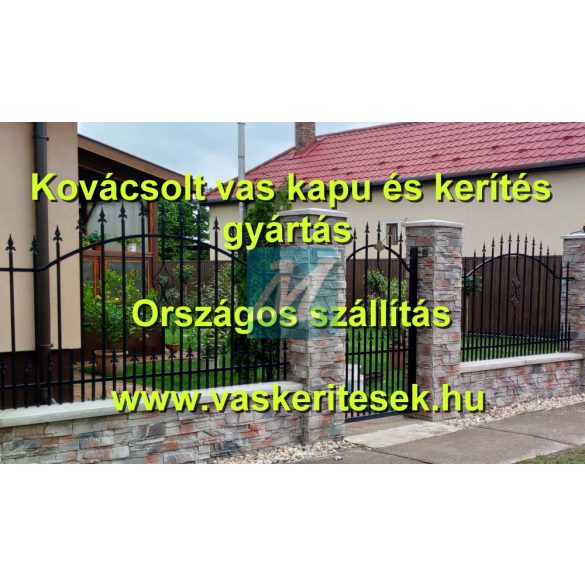 Kovácsoltvas jellegű kétszárnyú nagykapu, festett